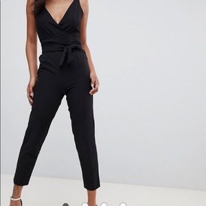 ASOS wrap front jumpsuit with peg leg & self belt